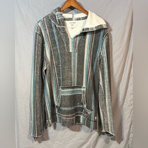 Depart West Men's Striped Hoodie Sweater - Gray and Blue